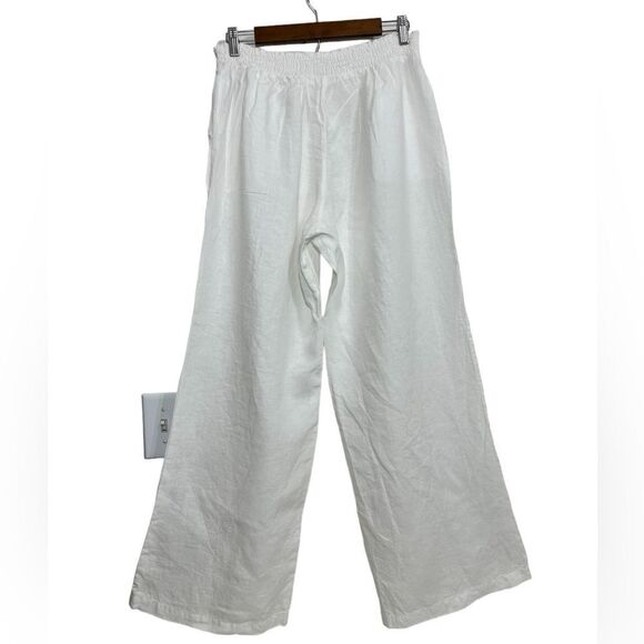 Johnny Was White Linen Pants Paper Bag Waist Wide Leg Size XL - Picture 2 of 8